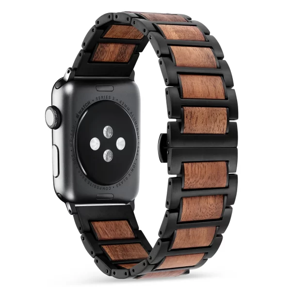 相思黑2222 (3) Hawaiian Koa Wood & Stainless Steel Band for Apple Watch 42/44/45/46/49mm - Natural Wood Strap Series 1-10 Ultra