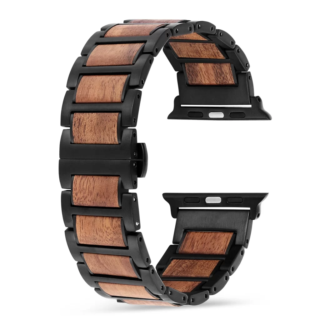 Hawaiian Koa Wood & Stainless Steel Band for Apple Watch 42/44/45/46/49mm - Natural Wood Strap Series 1-10 Ultra
