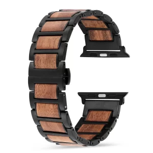 相思黑2222 (4) Hawaiian Koa Wood & Stainless Steel Band for Apple Watch 42/44/45/46/49mm - Natural Wood Strap Series 1-10 Ultra