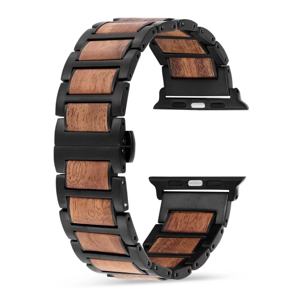 相思黑2222 (4) Hawaiian Koa Wood & Stainless Steel Band for Apple Watch 42/44/45/46/49mm - Natural Wood Strap Series 1-10 Ultra