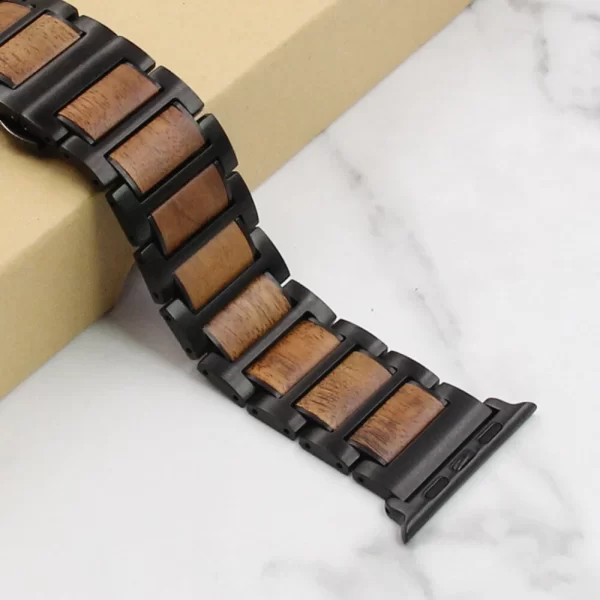 相思黑2222 (5) Hawaiian Koa Wood & Stainless Steel Band for Apple Watch 42/44/45/46/49mm - Natural Wood Strap Series 1-10 Ultra