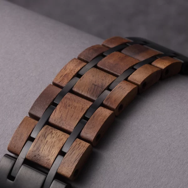 相思黑表带 (1) Hawaiian Koa Wood Band for Apple Watch 38/40/41/42/44/45/46/49mm - Natural Wood & Stainless Steel Strap Series 1-10 Ultra