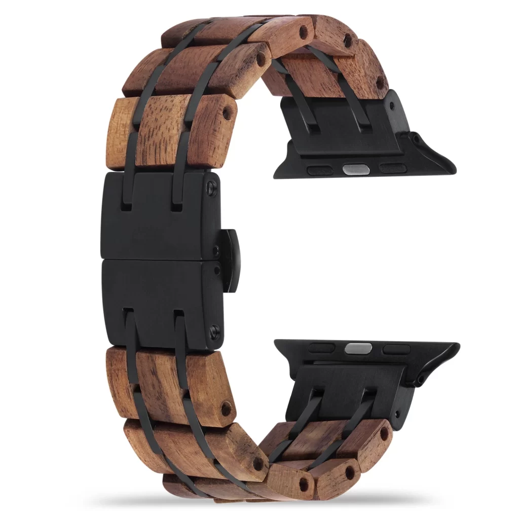 Hawaiian Koa Wood Band for Apple Watch 38/40/41/42/44/45/46/49mm - Natural Wood & Stainless Steel Strap Series 1-10 Ultra