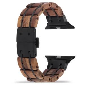 相思黑表带 (5) Hawaiian Koa Wood Band for Apple Watch 38/40/41/42/44/45/46/49mm - Natural Wood & Stainless Steel Strap Series 1-10 Ultra