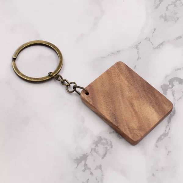 空白木质钥匙扣 (1) Handcrafted Square Solid Wood Plaque Keychain - Walnut, Olive & Acacia Wood