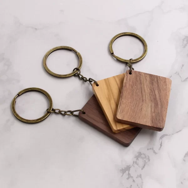 空白木质钥匙扣 (3) Handcrafted Square Solid Wood Plaque Keychain - Walnut, Olive & Acacia Wood