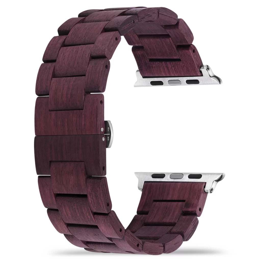 Purpleheart Wood Band for Apple Watch 38/40/41/42/44/45/46/49mm - Natural Wood & Brushed Stainless Steel Strap Series 1-10 Ultra