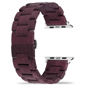 紫心木 (2) Purpleheart Wood Band for Apple Watch 38/40/41/42/44/45/46/49mm - Natural Wood & Brushed Stainless Steel Strap Series 1-10 Ultra