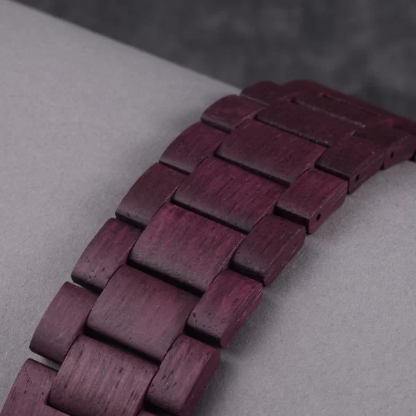 紫心木 (5) Purpleheart Wood Band for Apple Watch 38/40/41/42/44/45/46/49mm - Natural Wood & Brushed Stainless Steel Strap Series 1-10 Ultra