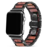 红檀黑表带 (2) Red Sandalwood & Stainless Steel Band for Apple Watch 38/40/41/42/44/45/46/49mm - Natural Wood Strap Series 1-10 Ultra
