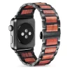 红檀黑表带 (3) Red Sandalwood & Stainless Steel Band for Apple Watch 38/40/41/42/44/45/46/49mm - Natural Wood Strap Series 1-10 Ultra