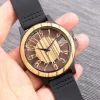 胡桃镂空真皮木制手表 (5) Handcrafted Men's Natural Wood Watch - Unique Quartz Wristwatch Gift for Him