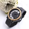 胡桃镂空真皮木制手表 (6) Handcrafted Men's Natural Wood Watch - Unique Quartz Wristwatch Gift for Him