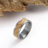 银色拉丝 (2) Handmade 8mm Silver Brushed Tungsten Ring with Reclaimed Whiskey Barrel Wood Inlay