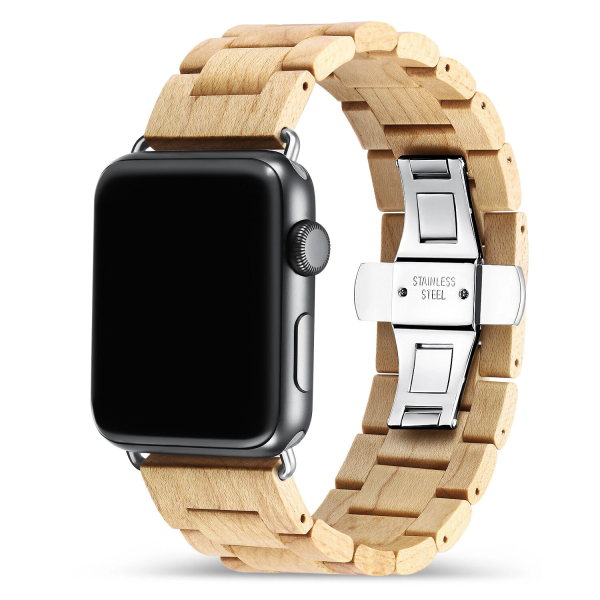 Handcrafted Solid Wood Band Compatible with Apple Watch Series 10 9 8 Ultra 2 1 SE - Quick Release Natural Wooden Strap (38mm-49mm)