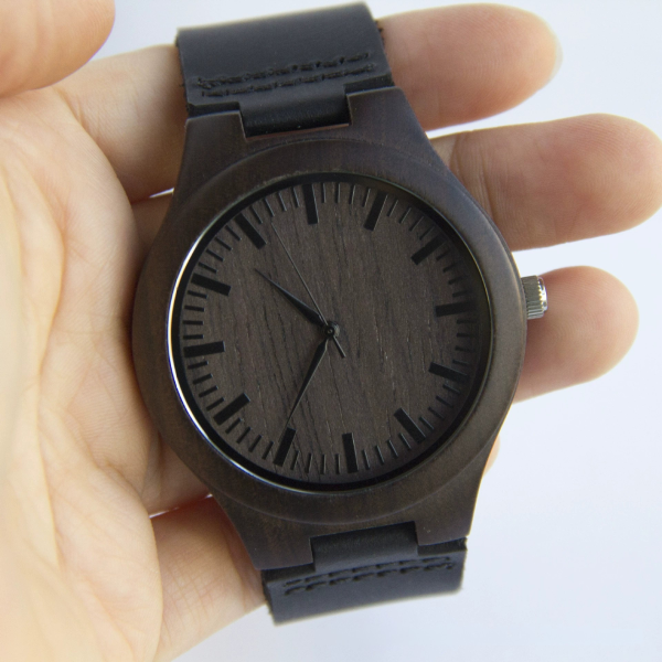 SxDCZvoP Handcrafted Natural Ebony Wood Watch for Men - Japanese MIYOTA Movement Wooden Watch with Black Genuine Leather Strap