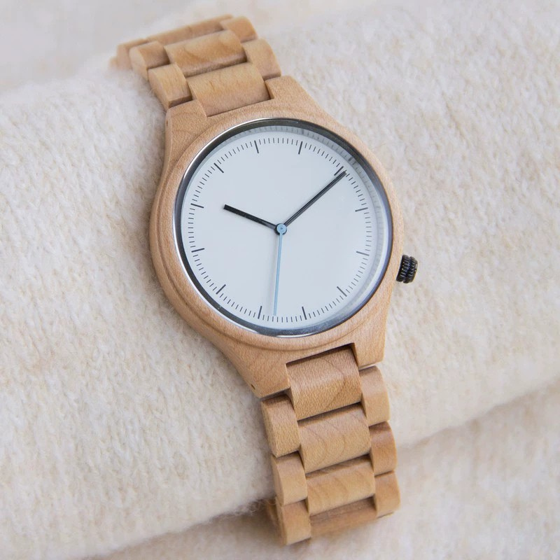 Natural Maple Wooden Watch for Men & Women - 45mm Unisex Minimalist Wood Watch with Japanese Quartz Movement