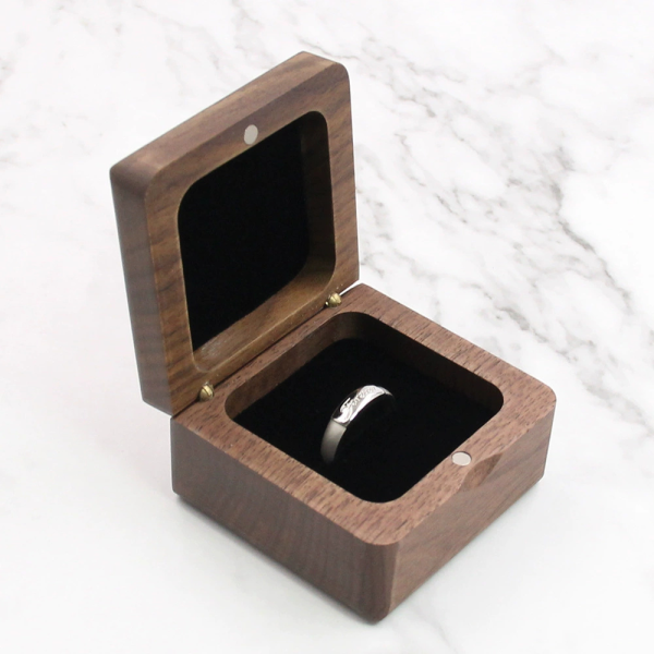Square Solid Walnut Wood Ring Box - Handcrafted Natural Wooden Engagement & Wedding Ring Case (Single & Dual Slot)