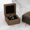 Square Solid Walnut Wood Ring Box - Handcrafted Natural Wooden Engagement & Wedding Ring Case (Single & Dual Slot)