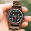 Men's Multifunction Natural Wooden Watch with Stainless Steel Accents