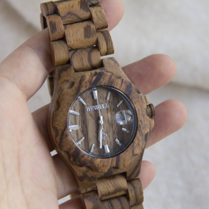 产品首图 Men's Natural Zebrawood Wooden Watch with Minimalist Dial