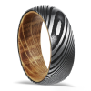8mm Damascus Steel Ring with Authentic Whiskey Barrel Wood Inlay
