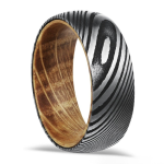 8mm Damascus Steel Ring with Authentic Whiskey Barrel Wood Inlay
