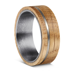 戒指11-4 8mm Silver Tungsten Ring with Authentic Whiskey Barrel Wood Inlay