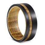 8mm Black Tungsten Ring with Authentic Whiskey Barrel Wood Inlay