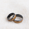 戒指13-1 8mm Domed Black Ceramic Ring with Guitar String & Whiskey Barrel Wood Inlay