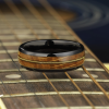 戒指13-2 8mm Domed Black Ceramic Ring with Guitar String & Whiskey Barrel Wood Inlay