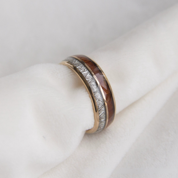 Domed Natural Wood Veneer Ring with Delicate Silver Wire Inlay (6mm & 8mm)