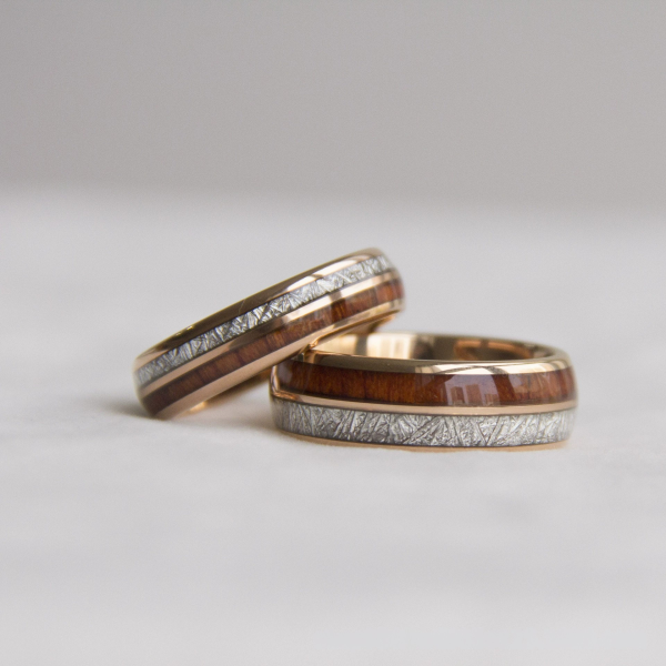 Domed Natural Wood Veneer Ring with Delicate Silver Wire Inlay (6mm & 8mm)