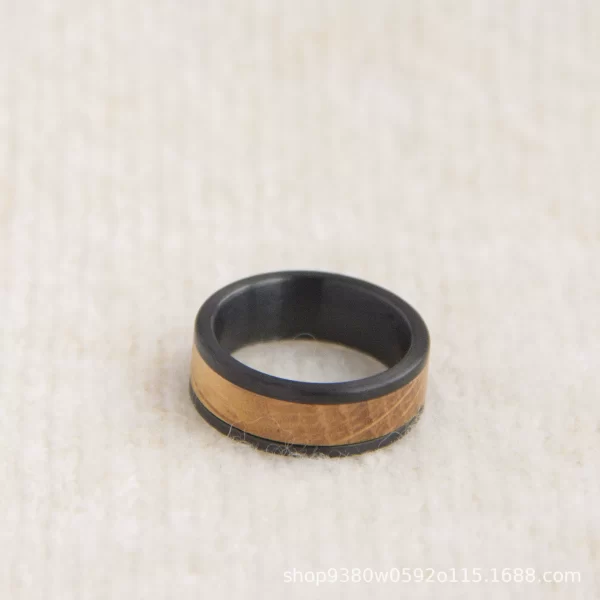 Men's 8mm Black Tungsten Carbide Ring with Authentic Whiskey Barrel Wood Inlay