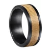 Men's 8mm Black Tungsten Carbide Ring with Authentic Whiskey Barrel Wood Inlay