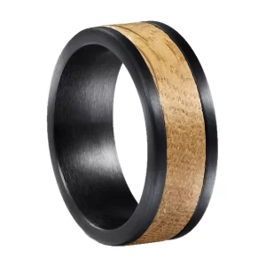 戒指3 (3) Men's 8mm Black Tungsten Carbide Ring with Authentic Whiskey Barrel Wood Inlay