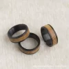 Men's 8mm Black Tungsten Carbide Ring with Authentic Whiskey Barrel Wood Inlay