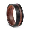 Men's 8mm Black Tungsten Carbide Ring with Natural Hardwood Inlay
