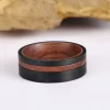 戒指4 (3) Men's 8mm Black Tungsten Carbide Ring with Natural Hardwood Inlay