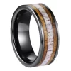 8mm Flat Black Tungsten Ring with Ceramic & Natural Wood Veneer Inlay