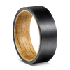 8mm Flat Black Tungsten Ring with Authentic Whiskey Barrel Wood Inlay