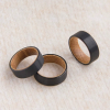 戒指7-2 8mm Flat Black Tungsten Ring with Authentic Whiskey Barrel Wood Inlay