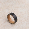 戒指7-3 8mm Flat Black Tungsten Ring with Authentic Whiskey Barrel Wood Inlay