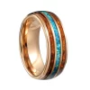 8mm Rose Gold Ring with Opal & Acacia Wood Inlay