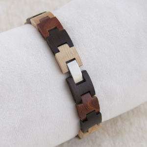 手串2-1 Handcrafted Multi-Wood Segmented Bracelet - Solid Ebony, Maple & Red Sandalwood