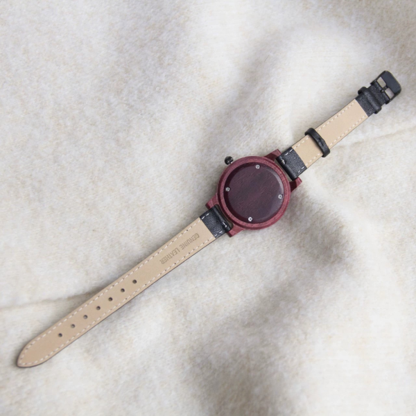 手表6 (2) Petite Mother-of-Pearl Solid Purpleheart Wood Women's Leather Watch