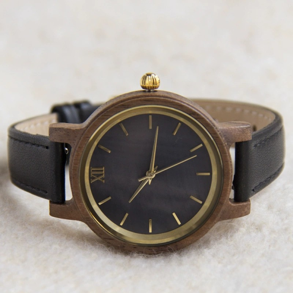 手表6 -2(2) Petite Mother-of-Pearl Solid Purpleheart Wood Women's Leather Watch