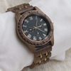 Men's Solid Walnut Wood & Gold Metal Chronograph Watch with Japanese Miyota Movement