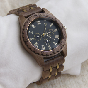 手表7 (2) Men's Solid Walnut Wood & Gold Metal Chronograph Watch with Japanese Miyota Movement