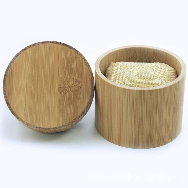 Handcrafted Cylindrical Carbonized Bamboo Watch Box with Soft Pillow